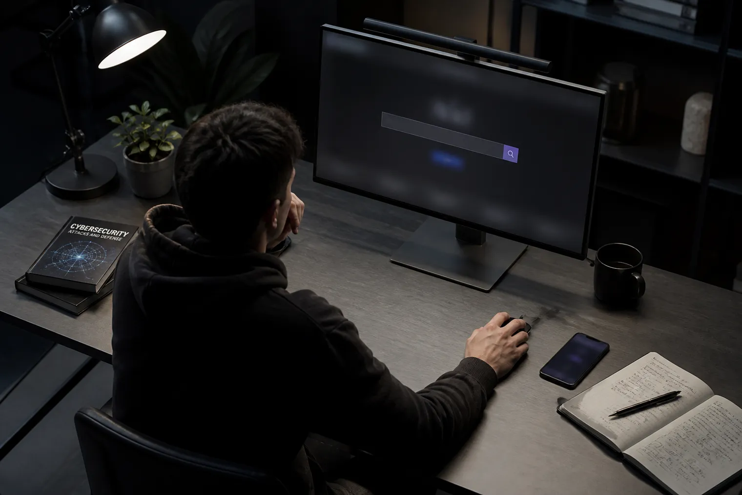 researcher at desk exploring Torch dark web