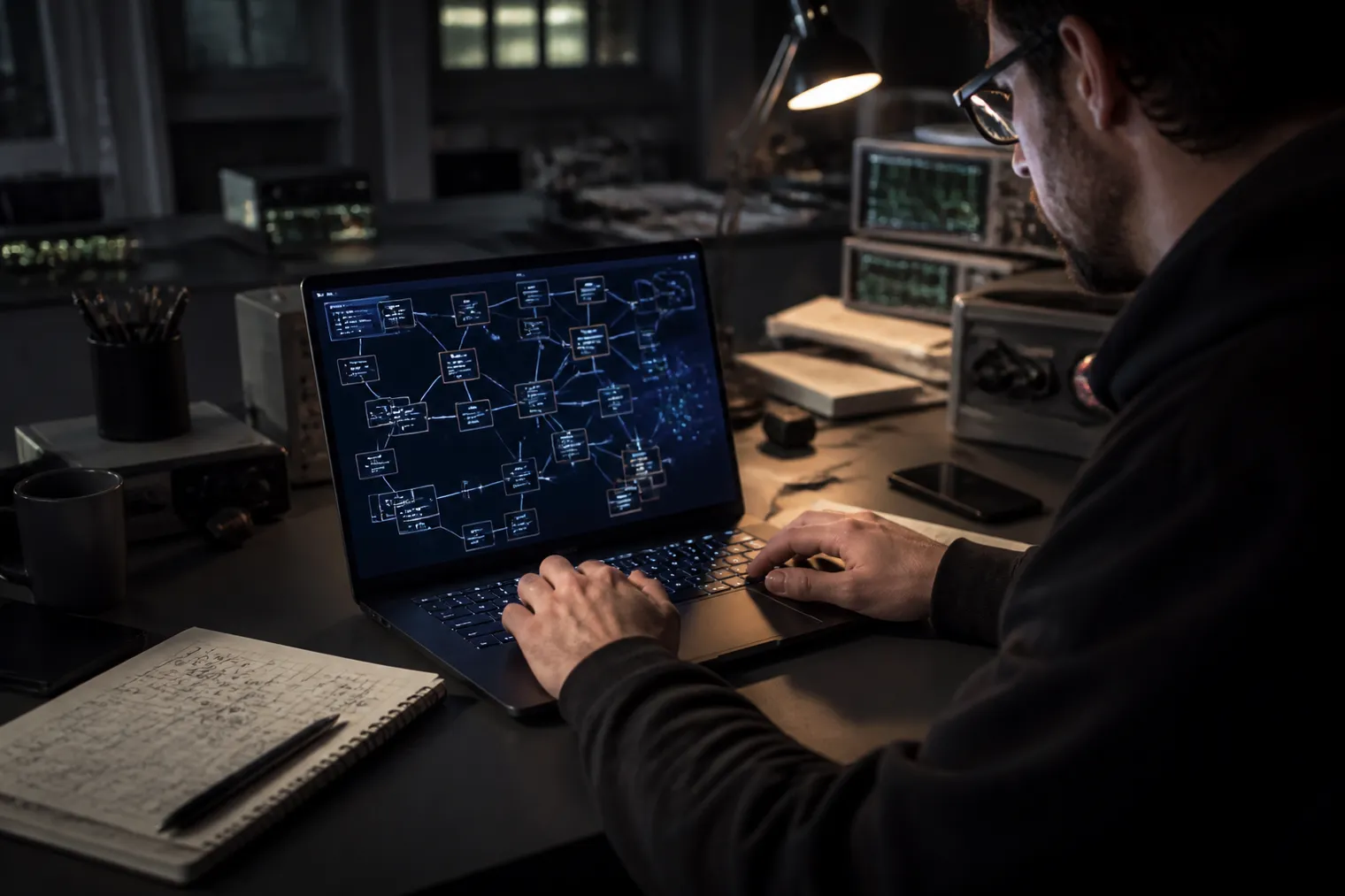 researcher analyzing dark web site architecture