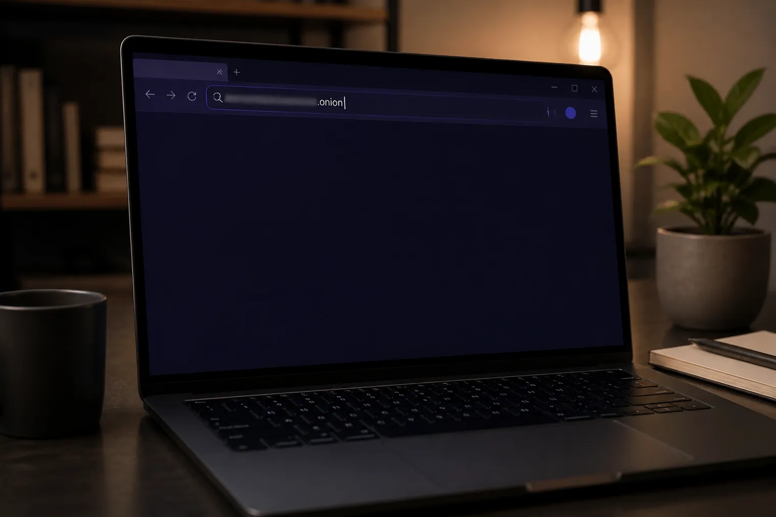 Tor Browser on a laptop in a modern workspace