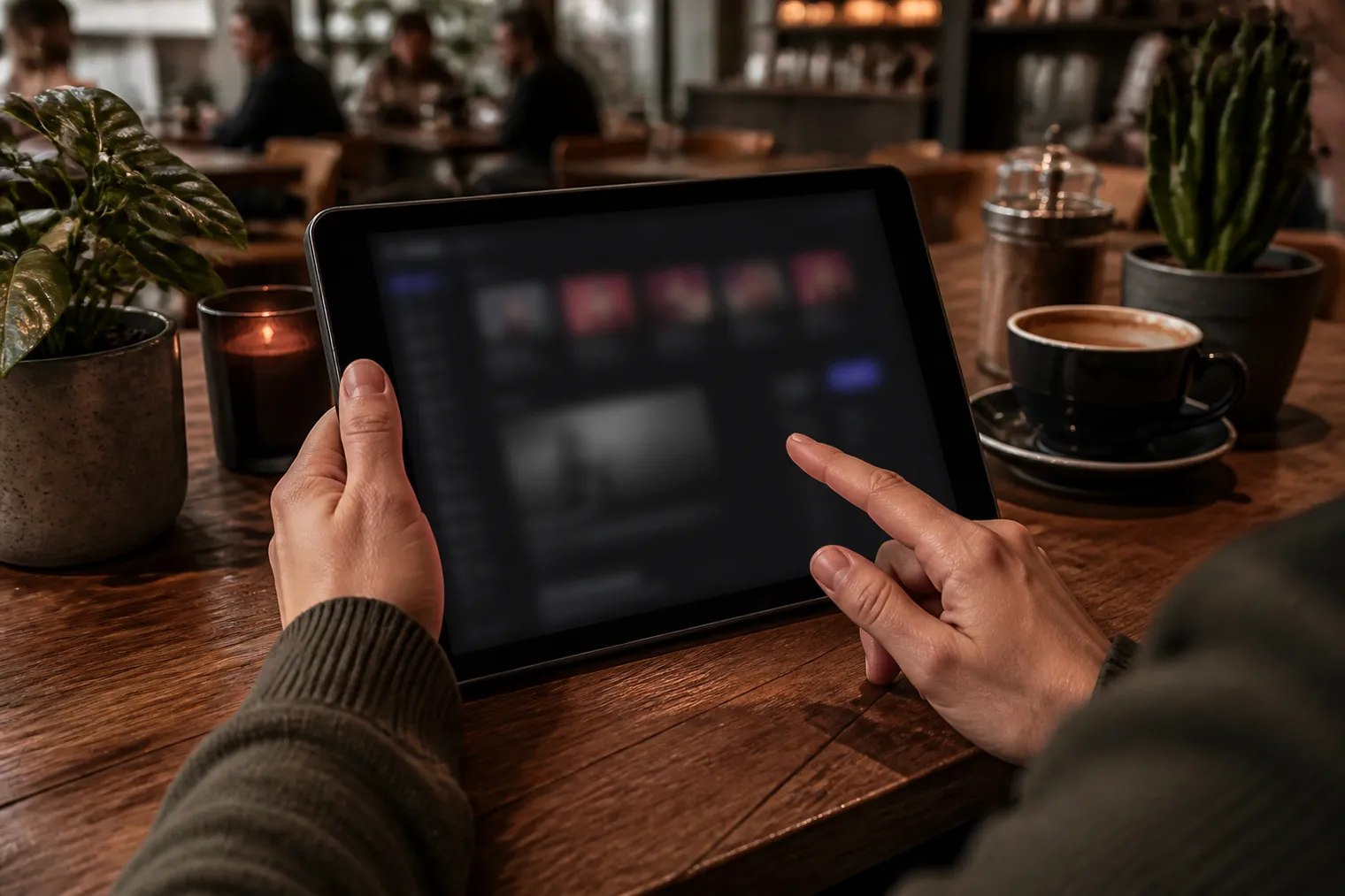 person browsing onion URLs in a cafe