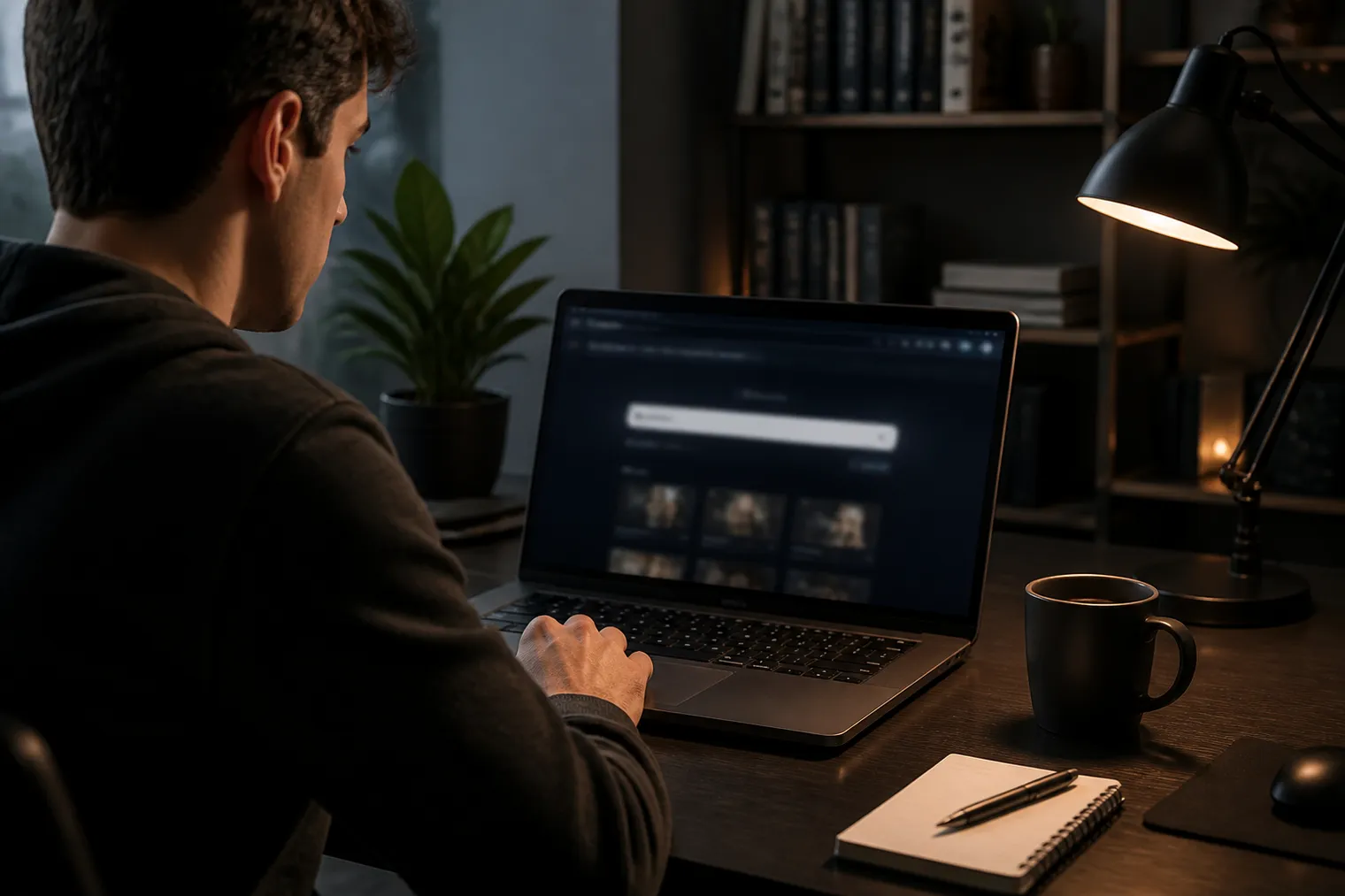 user navigating dark web search engine on laptop