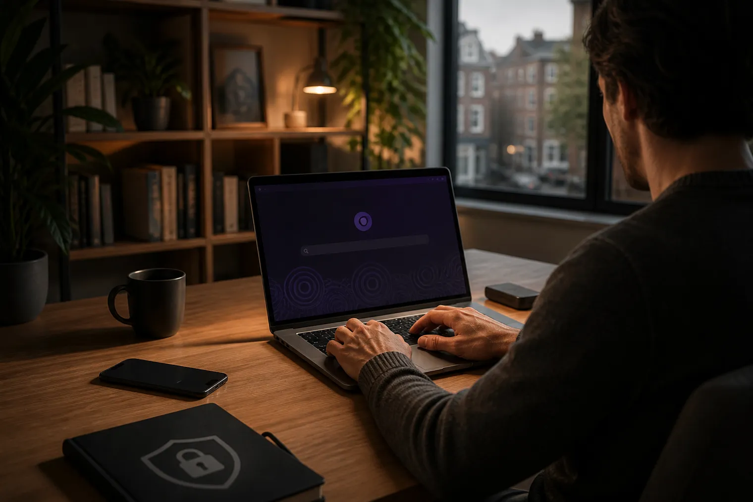 user browsing Tor network in a cozy workspace